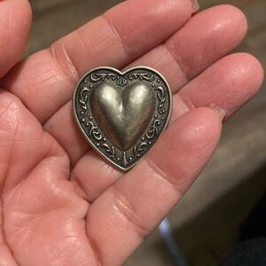 Vintage Kuhn Zinn 93% Marked Puffy Heart w Ornate Border Silver Colored